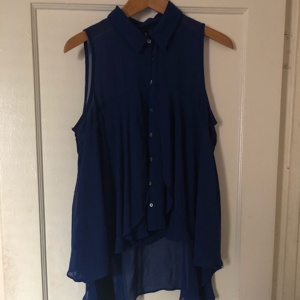 Blue silk high low blouse